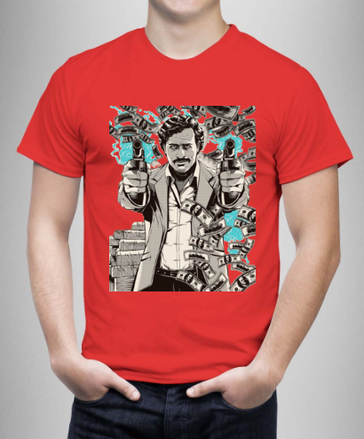 Mπλουζάκι με στάμπα/PabloEscobar, κόκκινο μπλουζάκι με στάμπα Pablo Escobar,μπλουζάκι κοντομάνικο,μπλουζάκι με σχέδιο,t-shirt με σχέδιο,ανδρικό t-shirt,βαμβακερό μπλουζάκι.