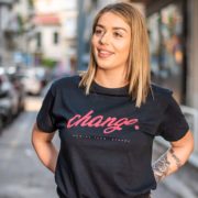 Γυναικείο μπλουζάκι με στάμπα/'Change'-black,μαύρο μπλουζάκι με στάμπα,μπλουζάκι κοντομάνικο,μπλουζάκι με σχέδιο,t-shirt με σχέδιο.