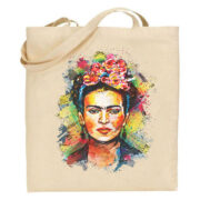 Τσάντα tote/Frida Kahlo watercolor, υφασμάτινη τσάντα με σχέδιο Frida Kahlo ,watercolor,painting,πολύχρωμο,λουλούδια,Υφασμάτινες τσάντες με σχέδιο,βαμβακερές,tote bags,cotton bags,τσάντες με τύπωμα,στάμπα.