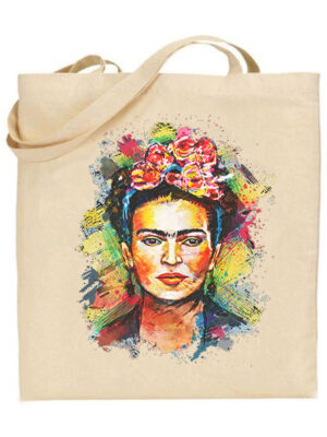 Τσάντα tote/Frida Kahlo watercolor, υφασμάτινη τσάντα με σχέδιο Frida Kahlo ,watercolor,painting,πολύχρωμο,λουλούδια,Υφασμάτινες τσάντες με σχέδιο,βαμβακερές,tote bags,cotton bags,τσάντες με τύπωμα,στάμπα.