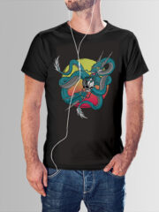 Μπλουζάκι με στάμπα/Moon-dragon, μαύρο μπλουζάκι με στάμπα dragon,moon,μπλουζάκι κοντομάνικο,μπλουζάκι με σχέδιο,t-shirt με σχέδιο,ανδρικό t-shirt,βαμβακερό μπλουζάκι.