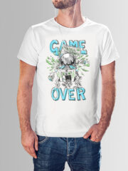 Μπλουζάκι με στάμπα/GameOver, λευκό μπλουζάκι με στάμπα game over,μπλουζάκι κοντομάνικο,μπλουζάκι με σχέδιο,t-shirt με σχέδιο,ανδρικό t-shirt,βαμβακερό μπλουζάκι.