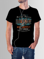 Μπλουζάκι με στάμπα/MotorCycle, μαύρο μπλουζάκι με στάμπα high voltage ,motorcycle,motorbikes,μηχανές,μπλουζάκι κοντομάνικο,μπλουζάκι με σχέδιο,t-shirt με σχέδιο,ανδρικό t-shirt,βαμβακερό μπλουζάκι.