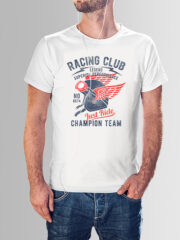 Ανδρικό μπλουζάκι/Racing Club, λευκό μπλουζάκι με στάμπα racing club,μπλουζάκι κοντομάνικο,μπλουζάκι με σχέδιο,t-shirt με σχέδιο,ανδρικό t-shirt,βαμβακερό μπλουζάκι.