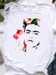 Γυναικείο μπλουζάκι με στάμπα/Frida Kahlo,λευκό μπλουζάκι με στάμπα,μπλουζάκι κοντομάνικο,μπλουζάκι με σχέδιο,t-shirt με σχέδιο,Φρίντα Κάλο,μπλουζάκι με στάμπα φρίντα κάλο.