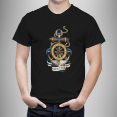Μπλουζάκι με στάμπα/Marine anchor, μαύρο μπλουζάκι με στάμπα άγκυρα,μπλουζάκι κοντομάνικο,μπλουζάκι με σχέδιο,t-shirt με σχέδιο,ανδρικό t-shirt,βαμβακερό μπλουζάκι.