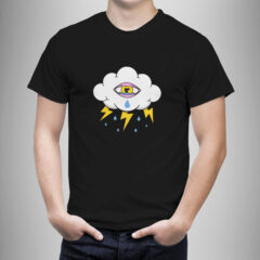 Μπλουζάκι με στάμπα/Eye cloud, μαύρο μπλουζάκι με στάμπα σύννεφο,βροχή,μπλουζάκι κοντομάνικο,μπλουζάκι με σχέδιο,t-shirt με σχέδιο,ανδρικό t-shirt,βαμβακερό μπλουζάκι.