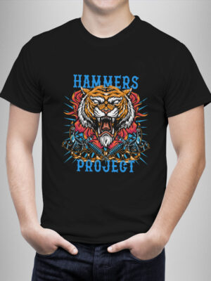 Μπλουζάκι με στάμπα/Hammers project tiger, μαύρο μπλουζάκι με στάμπα τίγρης,τατουάζ,tattoo style,tiger,μπλουζάκι κοντομάνικο,μπλουζάκι με σχέδιο,t-shirt με σχέδιο,ανδρικό t-shirt,βαμβακερό μπλουζάκι.