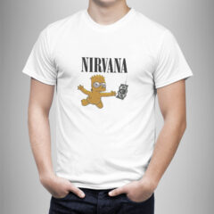 Μπλουζάκι με στάμπα/Nirvana-simpsons, λευκό μπλουζάκι με στάμπα simpsons,cartoon,tv shows,american tv,The Simpsons,μπλουζάκι κοντομάνικο,μπλουζάκι με σχέδιο,t-shirt με σχέδιο,ανδρικό t-shirt,βαμβακερό μπλουζάκι.