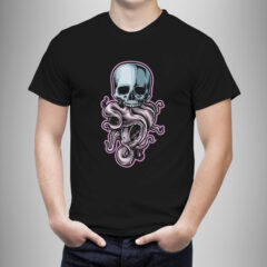 Μπλουζάκι με στάμπα/Octopus skull, μαύρο μπλουζάκι με στάμπα χταπόδι,νεκροκεφαλή,πειρατές,μπλουζάκι κοντομάνικο,μπλουζάκι με σχέδιο,t-shirt με σχέδιο,ανδρικό t-shirt,βαμβακερό μπλουζάκι.