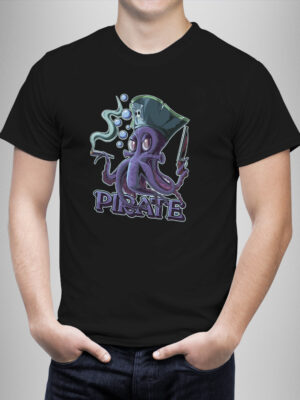 Μπλουζάκι με στάμπα/Octopus pirate, μαύρο μπλουζάκι με στάμπα χταπόδι,θάλασσα,πειρατές,μπλουζάκι κοντομάνικο,μπλουζάκι με σχέδιο,t-shirt με σχέδιο,ανδρικό t-shirt,βαμβακερό μπλουζάκι.