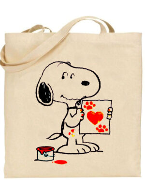 Τσάντα tote/Snoopy painted love, Τσάντα με σχέδιο Σνούπι,Snoopy,Υφασμάτινες τσάντες με σχέδιο,βαμβακερές,tote bags,cotton bags,τσάντες με τύπωμα,στάμπα.