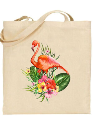 Τσάντα tote/Floral flamingo, Tσάντα με σχέδιο φλαμίνγκο,εξωτικά σχέδια, Υφασμάτινες τσάντες με σχέδιο,βαμβακερές,tote bags,cotton bags,τσάντες με τύπωμα,στάμπα.