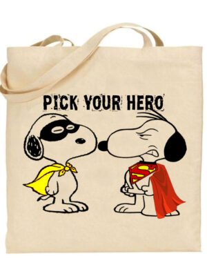 Τσάντα tote/Snoopy hero, Tσάντα με στάμπα snoopy, Υφασμάτινες τσάντες με σχέδιο,βαμβακερές,tote bags,cotton bags,τσάντες με τύπωμα,στάμπα.