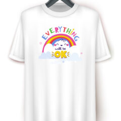 Παιδικό μπλουζάκι/Εverything ok, μπλουζάκι λευκό παιδικό κοντομάνικο με τύπωμα ουράνιο τόξο και σύννεφα,για αγόρι,για κορίτσι,στάμπα.