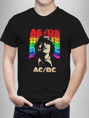 Μπλουζάκι με στάμπα/ACDC rainbow, t-shirt, καλοκαιρινό,με εκτύπωση acdc συγκρότημα,μουσική,ρόκ,μαύρο μπλουζάκι με στάμπα,μπλουζάκι κοντομάνικο,μπλουζάκι με σχέδιο,t-shirt με σχέδιο,ανδρικό t-shirt,βαμβακερό μπλουζάκι.