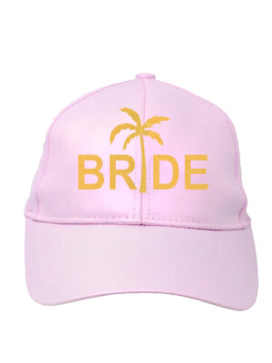 pink hat,for bachelorette,gold lettering,bride,palm trees,exotic. καπέλο,με στάμπα για μπάτσελορ,με χρυσά γράμματα.