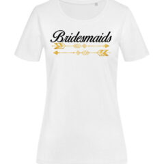 Γυναικείο μπλουζάκι με στάμπα/Bachelorette-bridesmaids, bachelorette t-shirt,with lettering and golden arrow print,λευκό μπλουζάκι με στάμπα,μπλουζάκι κοντομάνικο,μπλουζάκι με σχέδιο,t-shirt με σχέδιο