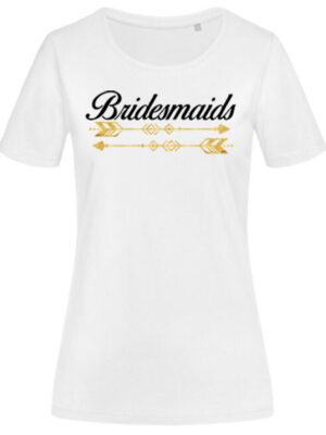 Γυναικείο μπλουζάκι με στάμπα/Bachelorette-bridesmaids, bachelorette t-shirt,with lettering and golden arrow print,λευκό μπλουζάκι με στάμπα,μπλουζάκι κοντομάνικο,μπλουζάκι με σχέδιο,t-shirt με σχέδιο