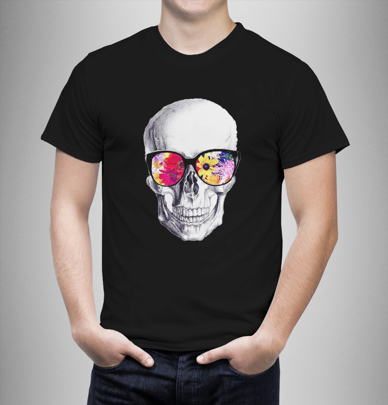 Μπλουζάκι με στάμπα/Floral sunglasses skull