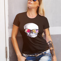 Γυναικείο μπλουζάκι με στάμπα/Skull sunglasses, women's t-shirt,print,skull with sunglasses,floral. μπλουζάκι κοντομάνικο με στάμπα νεκροκεφαλή με γυαλιά φλοράλ.