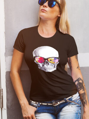 Γυναικείο μπλουζάκι με στάμπα/Skull sunglasses, women's t-shirt,print,skull with sunglasses,floral. μπλουζάκι κοντομάνικο με στάμπα νεκροκεφαλή με γυαλιά φλοράλ.