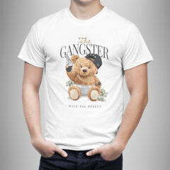 Μπλουζάκι με στάμπα/Gangster bear, white t-shirt with bear design,gangster μπλουζάκι κοντομάνικο,με τύπωμα αρκουδάκι με στύλ,λευκό μπλουζάκι με στάμπα,μπλουζάκι κοντομάνικο,μπλουζάκι με σχέδιο,t-shirt με σχέδιο,ανδρικό t-shirt,βαμβακερό μπλουζάκι.