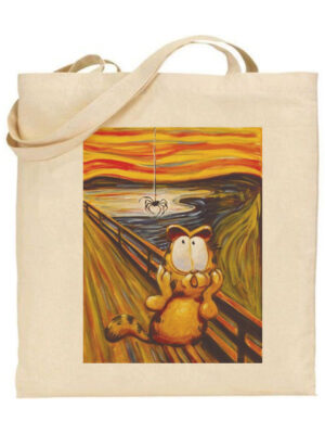 Τσάντα tote/Garfield''the scream'', tote bag υφασμάτινη,με τύπωμα , garfield,σε διάσημο πίνακα,Υφασμάτινες τσάντες με σχέδιο,βαμβακερές,tote bags,cotton bags,τσάντες με τύπωμα,στάμπα.