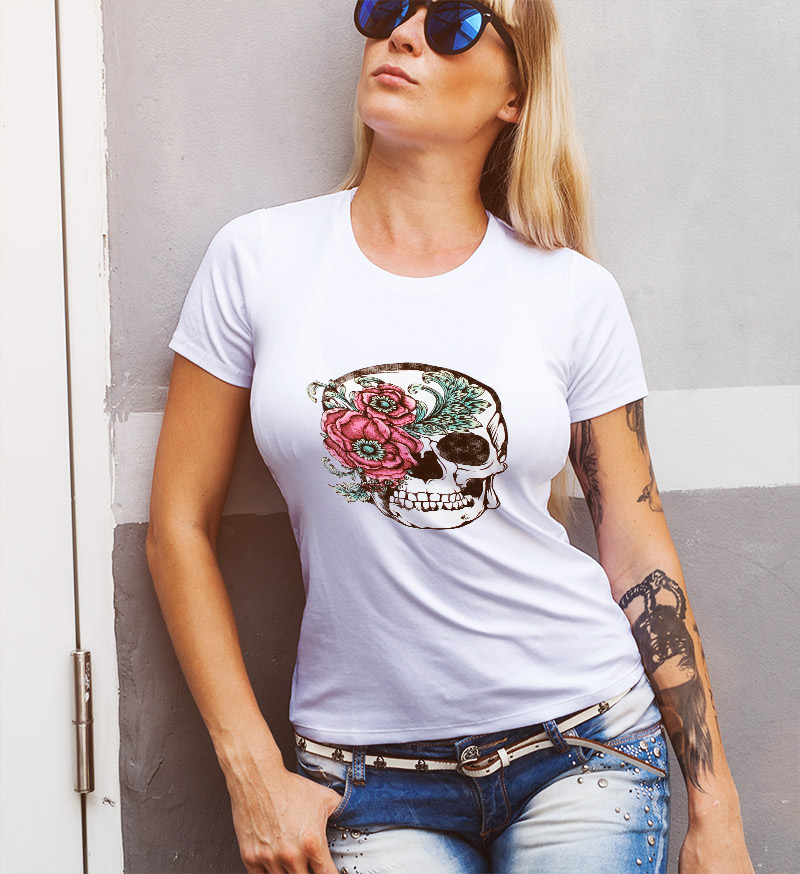 Γυναικείο μπλουζάκι με στάμπα/Roses skul