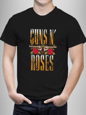 Μπλουζάκι με στάμπα/Guns n'Roses golden, μπλούζα κοντομάνικη,με τύπωμα συγκρότημα guns n roses,χρυσό,τριαντάφυλλα,μαύρο μπλουζάκι με στάμπα,μπλουζάκι κοντομάνικο,μπλουζάκι με σχέδιο,t-shirt με σχέδιο,ανδρικό t-shirt,βαμβακερό μπλουζάκι.