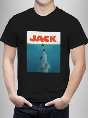 Μπλουζάκι με στάμπα/Jack russel Jaws, t-shirt με σχέδιο τζάκ ράσελ σκύλο, αφίσα, χιουμοριστικό, θάλασσα,μαύρο μπλουζάκι με στάμπα,μπλουζάκι κοντομάνικο,μπλουζάκι με σχέδιο,t-shirt με σχέδιο,ανδρικό t-shirt,βαμβακερό μπλουζάκι.