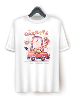 Παιδικό μπλουζάκι/Driving giraffe, t-shirt κοντομάνικο παιδικό,λευκό, με σχέδιο καμηλοπάρδαλη,αμάξι,οδήγηση,χιουμοριστικό,παιδικά μπλουζάκια,για αγόρι,για κορίτσι, μπλουζάκι με στάμπα,βαμβακερό.