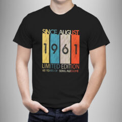 Μπλουζάκι με στάμπα/''Limited edition1961'', graphic tee,with colorful print. μπλουζάκι με στάμπα ,πολύχρωμη,60's,μαύρο μπλουζάκι με στάμπα,μπλουζάκι κοντομάνικο,μπλουζάκι με σχέδιο,t-shirt με σχέδιο,ανδρικό t-shirt,βαμβακερό μπλουζάκι.