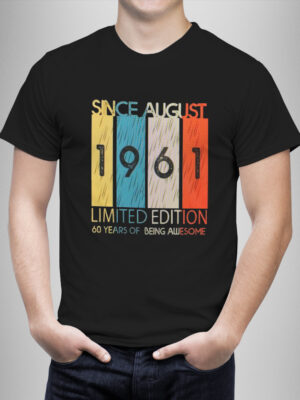 Μπλουζάκι με στάμπα/''Limited edition1961'', graphic tee,with colorful print. μπλουζάκι με στάμπα ,πολύχρωμη,60's,μαύρο μπλουζάκι με στάμπα,μπλουζάκι κοντομάνικο,μπλουζάκι με σχέδιο,t-shirt με σχέδιο,ανδρικό t-shirt,βαμβακερό μπλουζάκι.