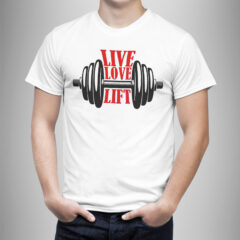Μπλουζάκι με στάμπα/Live-Lift, t-shirt with digital print,for fitness lovers,fit,man,gym,lifting. μπλουζάκι με στάμπα για το γυμναστήριο,βάρη,λευκό μπλουζάκι με στάμπα,μπλουζάκι κοντομάνικο,μπλουζάκι με σχέδιο,t-shirt με σχέδιο,ανδρικό t-shirt,βαμβακερό μπλουζάκι.
