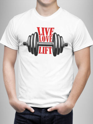 Μπλουζάκι με στάμπα/Live-Lift, t-shirt with digital print,for fitness lovers,fit,man,gym,lifting. μπλουζάκι με στάμπα για το γυμναστήριο,βάρη,λευκό μπλουζάκι με στάμπα,μπλουζάκι κοντομάνικο,μπλουζάκι με σχέδιο,t-shirt με σχέδιο,ανδρικό t-shirt,βαμβακερό μπλουζάκι.