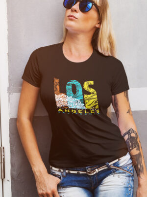 Γυναικείο μπλουζάκι με στάμπα/Los Angeles, los angeles california t-shirt,colorful design. μπλουζάκι καλοακιρινό γυναικείο , με στάμπα,Λος Αντζελες,Καλιφόρνια,πολύχρωμο.