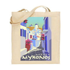 Τσάντα tote/Mykonos, mykonos tote bag,summer print. τσάντα με στάμπα,Μύκονος,Ελληνικά νησιά,Υφασμάτινες τσάντες με σχέδιο,βαμβακερές,tote bags,cotton bags,τσάντες με τύπωμα,στάμπα.