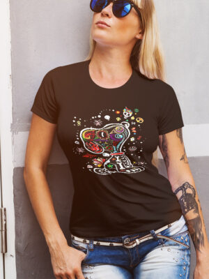 Γυναικείο μπλουζάκι με στάμπα/Snoopy mexican, t-shirt with snoopy,cartoon, day of the dead style. μπλουζάκι γυναικείο καλοκαιρινό,με σνούπι,καρτούν.