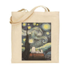 Τσάντα tote/Snoopy in Van Gogh, υφασμάτινη τσάντα με τύπωμα σνούπι μέσα σε πίνακα του van gogh. snoopy,painting,Υφασμάτινες τσάντες με σχέδιο,βαμβακερές,tote bags,cotton bags,τσάντες με τύπωμα,στάμπα.