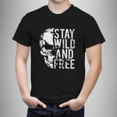 Μπλουζάκι με στάμπα/Wild and free, t-shirt καλοκαιρινό, με εκτύπωση, skull,μαύρο μπλουζάκι με στάμπα,μπλουζάκι κοντομάνικο,μπλουζάκι με σχέδιο,t-shirt με σχέδιο,ανδρικό t-shirt,βαμβακερό μπλουζάκι.