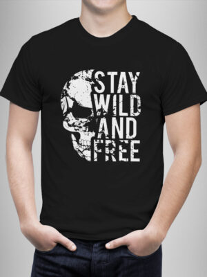 Μπλουζάκι με στάμπα/Wild and free, t-shirt καλοκαιρινό, με εκτύπωση, skull,μαύρο μπλουζάκι με στάμπα,μπλουζάκι κοντομάνικο,μπλουζάκι με σχέδιο,t-shirt με σχέδιο,ανδρικό t-shirt,βαμβακερό μπλουζάκι.