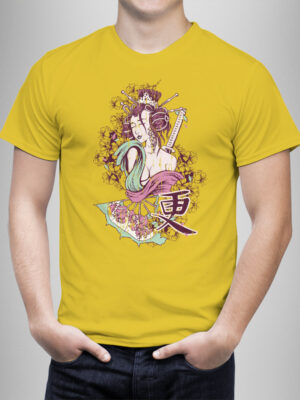 Μπλουζάκι με στάμπα/Geisha tattoo, t-shirt,with geisha print,sword,tattoo,flowers.aesthetic,japanese,μπλουζάκι με στάμπα, τατουάζ, Γιαπωνέζικο στυλ,κίτρινο μπλουζάκι με στάμπα,μπλουζάκι κοντομάνικο,μπλουζάκι με σχέδιο,t-shirt με σχέδιο,ανδρικό t-shirt,βαμβακερό μπλουζάκι