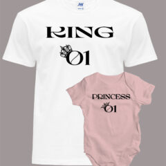 Σετ μπαμπάς κόρη/Princess-King 01, daughter and dad,matching outfits,with digital print,king and princess. μπλούζα και φορμάκι για μωρά,σετ,μπαμπάς,κόρη,οικογένεια,λευκό μπλουζάκι με στάμπα,μπλουζάκι κοντομάνικο,μπλουζάκι με σχέδιο,t-shirt με σχέδιο,ανδρικό t-shirt,βαμβακερό μπλουζάκι.