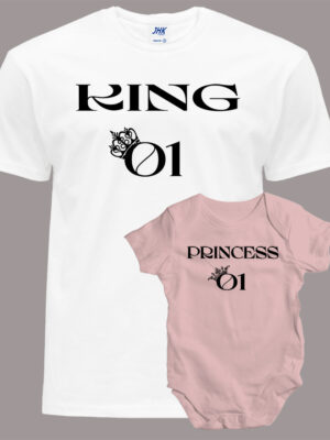 Σετ μπαμπάς κόρη/Princess-King 01, daughter and dad,matching outfits,with digital print,king and princess. μπλούζα και φορμάκι για μωρά,σετ,μπαμπάς,κόρη,οικογένεια,λευκό μπλουζάκι με στάμπα,μπλουζάκι κοντομάνικο,μπλουζάκι με σχέδιο,t-shirt με σχέδιο,ανδρικό t-shirt,βαμβακερό μπλουζάκι.