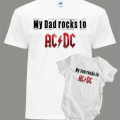 Σετ μπαμπάς γιός/Rocking ACDC, μπλουζάκι με τύπωμα,ροκ,acdc,συγκρότημα,μουσική,λευκό μπλουζάκι με στάμπα,μπλουζάκι κοντομάνικο,μπλουζάκι με σχέδιο,t-shirt με σχέδιο,ανδρικό t-shirt,βαμβακερό μπλουζάκι.