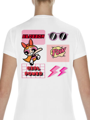 Γυναικείο μπλουζάκι με στάμπα/Βlossom power, women's t-shirt with back print. power puff girls,old school,cartoon. μπλουζάκι με τύπωμα,καρτούν,στάρ,λευκό μπλουζάκι με στάμπα,μπλουζάκι κοντομάνικο,μπλουζάκι με σχέδιο,t-shirt με σχέδιο,ανδρικό t-shirt,βαμβακερό μπλουζάκι.