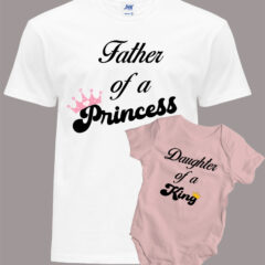 Σετ μπαμπάς κόρη/Princess-King, matching clothing set for dad and daughter,pink,white,family. μπλουζάκι και φορμάκι ,σετ,με τύπωμα,στάμπες,πριγκίπισσα,βασιλιάς,λευκό μπλουζάκι με στάμπα,μπλουζάκι κοντομάνικο,μπλουζάκι με σχέδιο,t-shirt με σχέδιο,ανδρικό t-shirt,βαμβακερό μπλουζάκι.