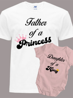 Σετ μπαμπάς κόρη/Princess-King, matching clothing set for dad and daughter,pink,white,family. μπλουζάκι και φορμάκι ,σετ,με τύπωμα,στάμπες,πριγκίπισσα,βασιλιάς,λευκό μπλουζάκι με στάμπα,μπλουζάκι κοντομάνικο,μπλουζάκι με σχέδιο,t-shirt με σχέδιο,ανδρικό t-shirt,βαμβακερό μπλουζάκι.