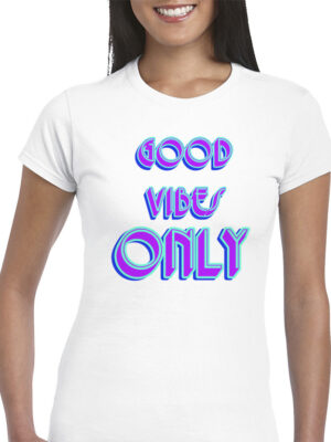 Γυναικείο μπλουζάκι με στάμπα/Good vibes , digital print,woman'st-shirt,with purple letters,typography,letter print. μπλουζάκι με στάμπα,τυπογραφία,μόβ,γράμματα, λευκό μπλουζάκι με στάμπα,μπλουζάκι κοντομάνικο,μπλουζάκι με σχέδιο,t-shirt με σχέδιο,ανδρικό t-shirt,βαμβακερό μπλουζάκι.